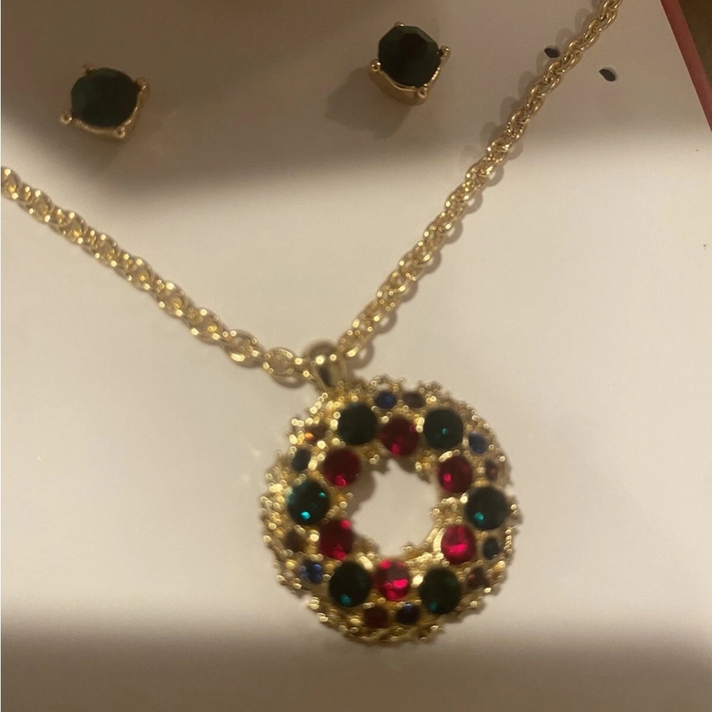 Charter Club gold tone multi color wreath pendant necklace & earrings